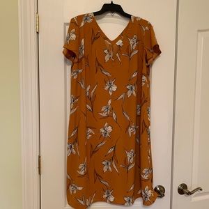 Burnt Orange Floral V-Neck Smock Dress